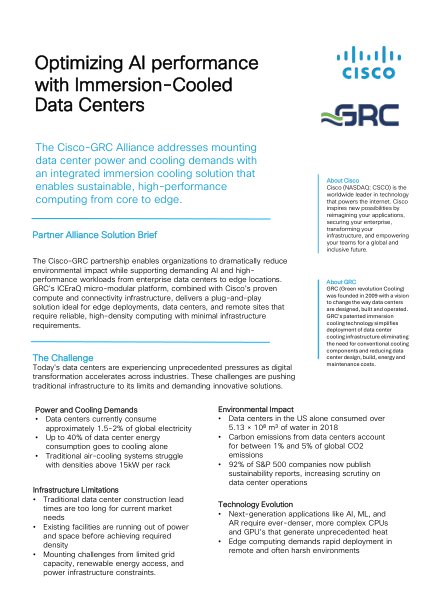 Capa do material Cisco e GRC: Optimizing AI performance with Immersion-Cooled Data Centers